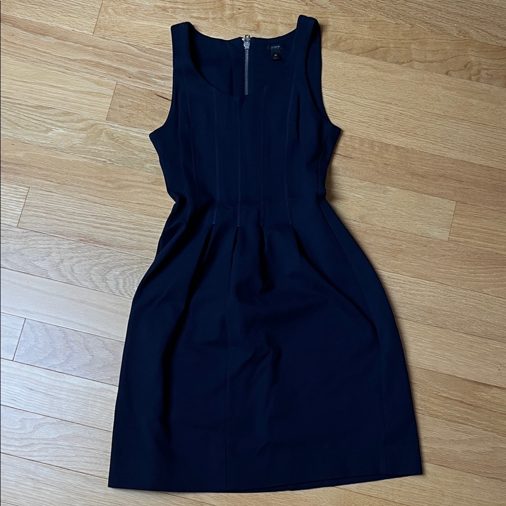 J. Crew Navy Sleeveless Midi Dress with Metal Zipper